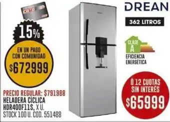 Coto DREAN HELADERA CÍCLICA HDR400F11S X U oferta