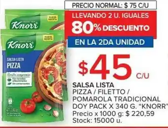 Carrefour Salsa Lista Pizza/Filetto/Pomarola Tradicional Doy Pack x 340g oferta