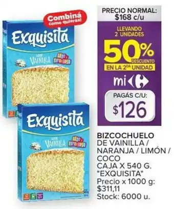 Carrefour Bizcochuelo De Vainilla/Naranja/limon/Coco Caja x 540g oferta