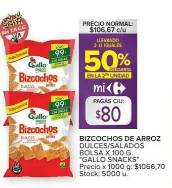 Carrefour Bizcochos De Arroz Dulces/salados Bolsa x 100g oferta