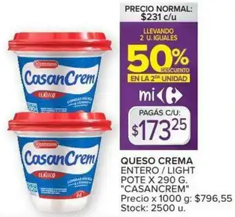 Carrefour Queso Crema Entero/Light Pote x 290g oferta