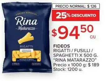 Carrefour Rina Matarazzi Fideos Rigatti/Fusilli.Spaghetti x 500g oferta