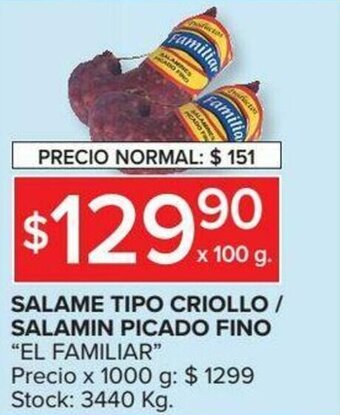 Carrefour Salame Tipo Criollo/Salamin Picado Fino El Familiar oferta