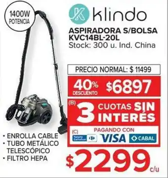 Carrefour Klindo Aspiradora KVC14BL-20L oferta