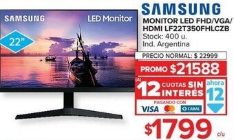 Carrefour Samsung Monitor LED FHD/VGA HDMI Lf22T350FHLCZB oferta