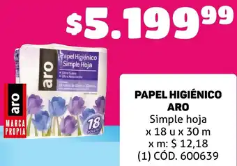 Makro PAPEL HIGIÉNICO ARO Simple hoja x 18u x 30m oferta
