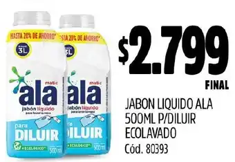 Supermercados Yaguar JABON LIQUIDO ALA 500ML P/DILUIR ECOLAVADO oferta