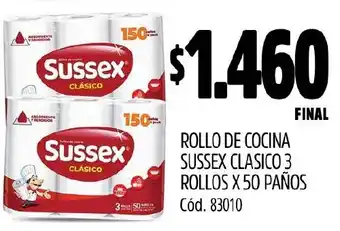 Supermercados Yaguar ROLLO DE COCINA SUSSEX CLASICO 3 ROLLOS X 50 PAÑOS oferta