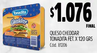 Supermercados Yaguar QUESO CHEDDAR TONADITA FET. X 120GR oferta