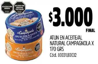 Supermercados Yaguar ATUN EN ACEITE/AL NATURAL CAMPAGNOLA X 170 GRS oferta