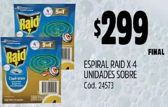 Supermercados Yaguar ESPIRAL RAID X 4 UNIDADES SOBRE oferta