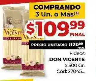 Diarco Don Vicente Fideos x 500gr oferta