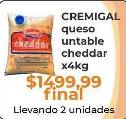 Pasos Supermercado Cremigal Queso Untable Cheddar X4kg oferta