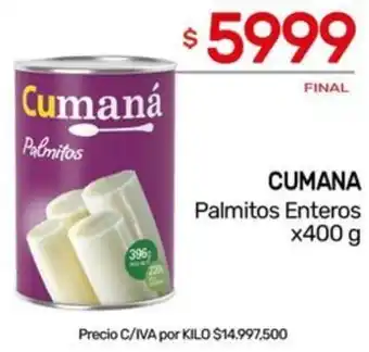 Nini Mayorista CUMANA Palmitos Enteros x 400g oferta