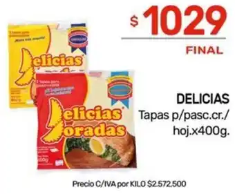 Nini Mayorista DELICIAS Tapas p/pasc.cr./ hoj.x 400g oferta