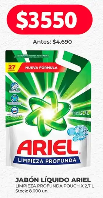 Supermercados Tadicor JABÓN LÍQUIDO ARIEL LIMPIEZA PROFUNDA POUCH X 2,7L oferta