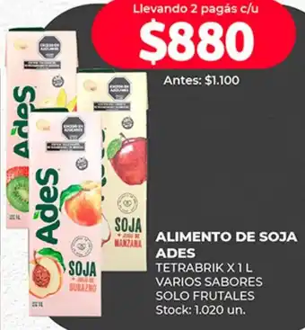 Supermercados Tadicor ALIMENTO DE SOJA ADES TETRABRIK X 1L oferta