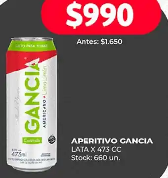Supermercados Tadicor APERITIVO GANCIA LATA X 473CC oferta