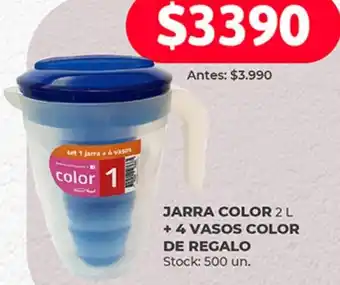 Supermercados Tadicor JARRA COLOR 2 L +4 VASOS COLOR DE REGALO oferta