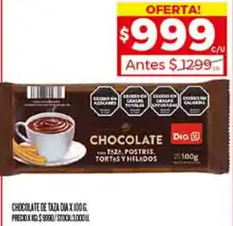 Supermercados DIA CHOCOLATE DE TAZA DIA X 100G oferta