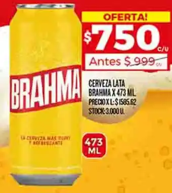 Supermercados DIA CERVEZA LATA BRAHMA X 473ML oferta