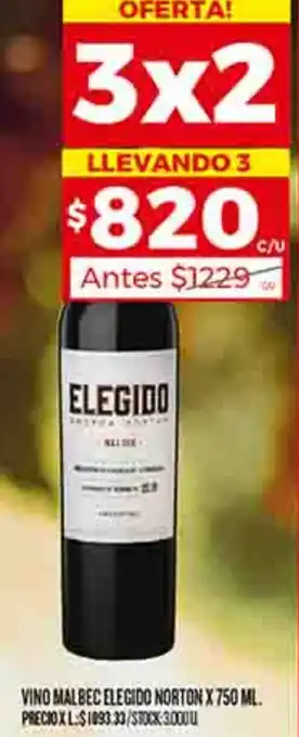 Supermercados DIA VINO MALBEC ELEGIDO NORTON X 750ML oferta