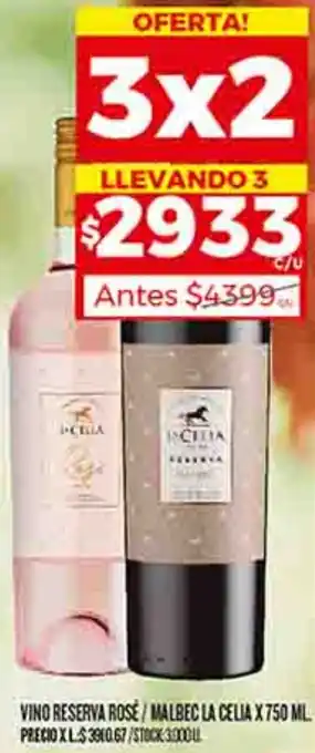 Supermercados DIA VINO RESERVA ROSE/MALBEC LA CELIA X 750ML oferta