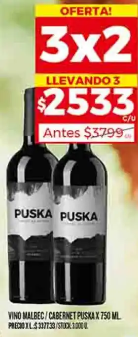 Supermercados DIA VINO MALBEC/CABERNET PUSKA X 750ML oferta