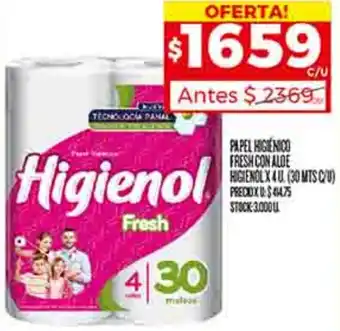 Supermercados DIA PAPEL HIGIENICO FRESH CON ALDE HIGIENOL X 4 U X 30 MTS oferta