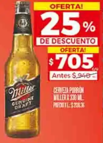 CERVEZA PORRON MILLER X 330ML