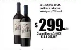 Cooperativa Obrera Vino Santa Julia 750 cm3 oferta