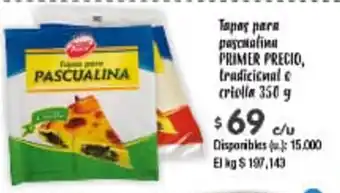 Cooperativa Obrera Tapas para pascualina Primer Precio, tradicional o criolla 350g oferta