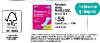 Cooperativa Obrera Protectores diarios Primer Precio pocket, 20 u oferta