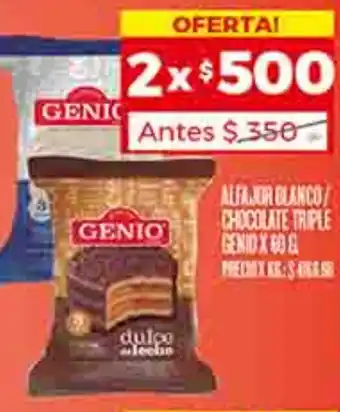 Supermercados DIA ALFAJOR BLANCO CHOCOLATE TRIPLE GENIOX 60G oferta