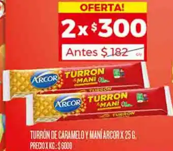 Supermercados DIA TURRÓN DE CARAMELO Y MANÍ ARCOR X 25G oferta