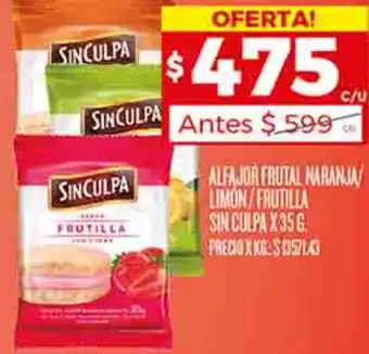 Supermercados DIA ALFAJOR FRUTAL NARANJA LIMON/FRUTILLA SIN CULPA X 35G oferta