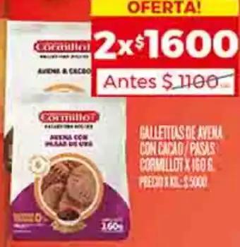 Supermercados DIA GALLETITAS DE AVENA CON CACAO/PASAS CORMILLOT X 160G oferta