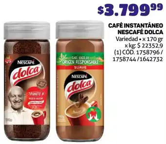 Makro CAFÉ INSTANTÁNEO NESCAFÉ DOLCA Variedad x 170gr oferta