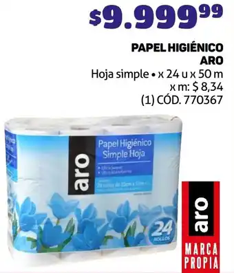 Makro PAPEL HIGIÉNICO ARO Hoja simple x 24 u x 50m oferta