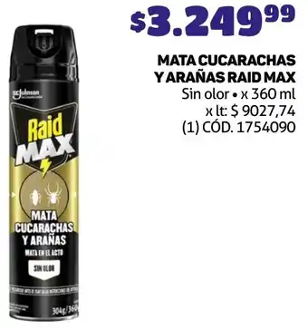 Makro MATA CUCARACHAS YARAÑAS RAID MAX x 360ml oferta