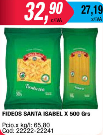 Maxiconsumo Santa Isabel Fideos x 500 grs oferta