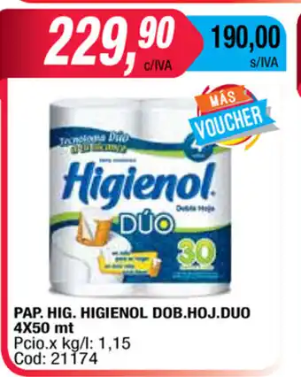 Maxiconsumo Higienol Pap.Hig Dob Hoj.Duo 4x50mt oferta