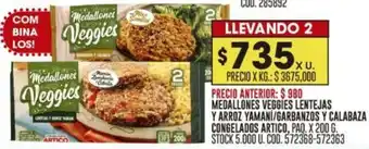Coto MEDALLONES VEGGIES LENTEJAS Y ARROZ YAMANÍ/GARBANZOS Y CALABAZA CONGELADOS ARTICO, PAQ. X 200G oferta
