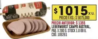 Coto LEBERWURST CAMPO AUSTRAL PAQ. X 200G oferta