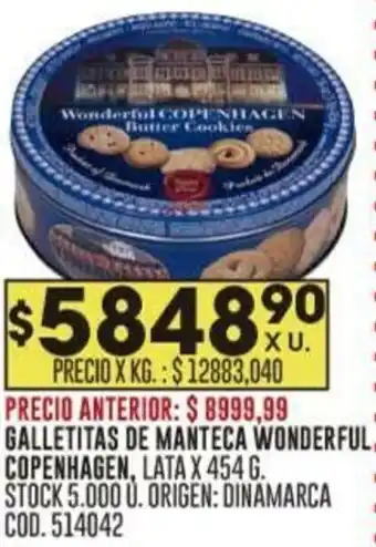 Coto GALLETITAS DE MANTECA WONDERFUL. COPENHAGEN LATA X 454G oferta