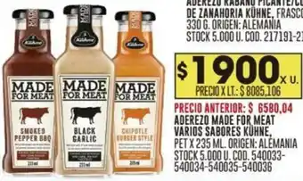 Coto ADEREZO MADE FOR MEAT VARIOS SABORES KÜHNE PET X 235ML oferta
