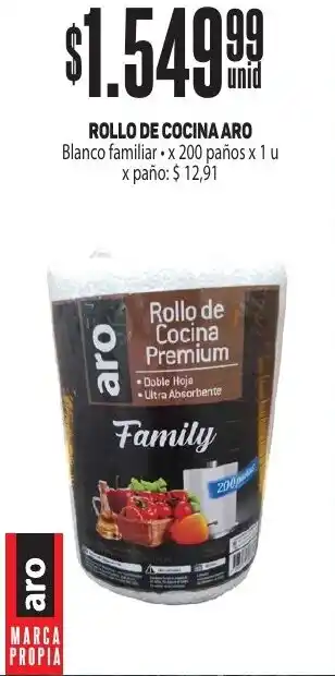 Makro ROLLO DE COCINA ARO Blanco familiar x 200 paños x 1u oferta
