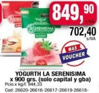 Maxiconsumo YOGURTH LA SERENISIMA x 900grs oferta