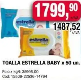 Maxiconsumo TOALLA ESTRELLA BABY x 50un oferta