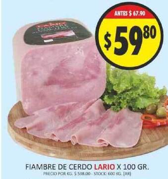 Supermercados Becerra Lario Fiambre De Cerdo x 100gr oferta